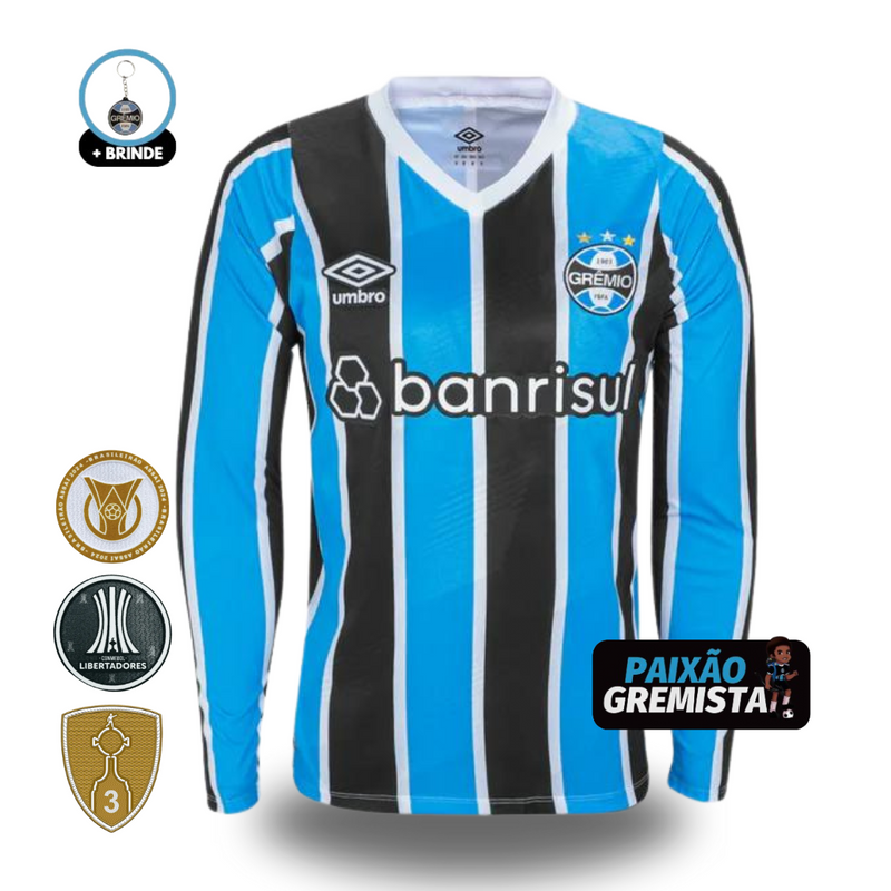 Camisa Grêmio I Manga Longa 24/25 - Umbro Masculina Tricolor